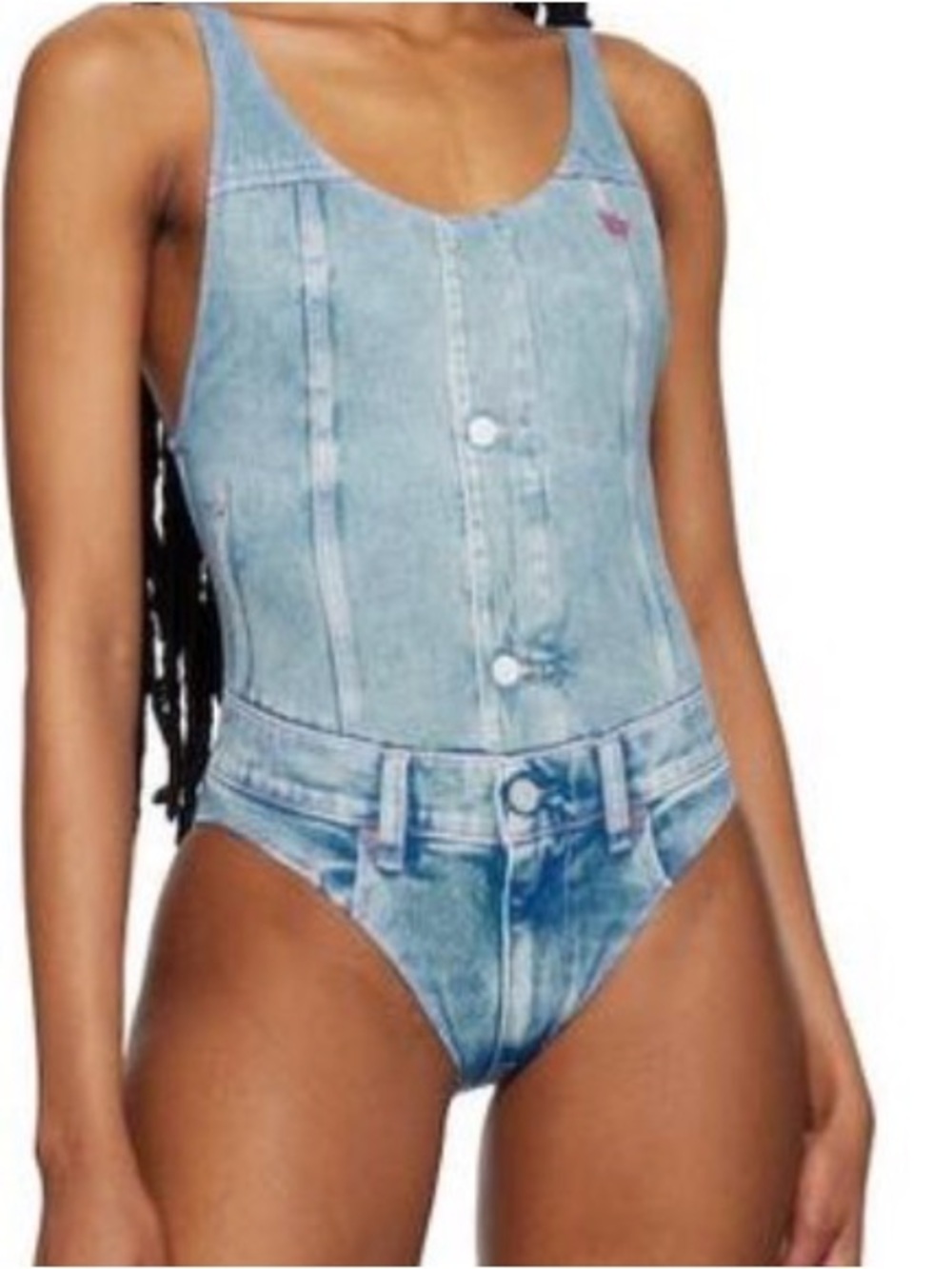 Diesel Light Blue Denim-Print One-Piece Swimsuit